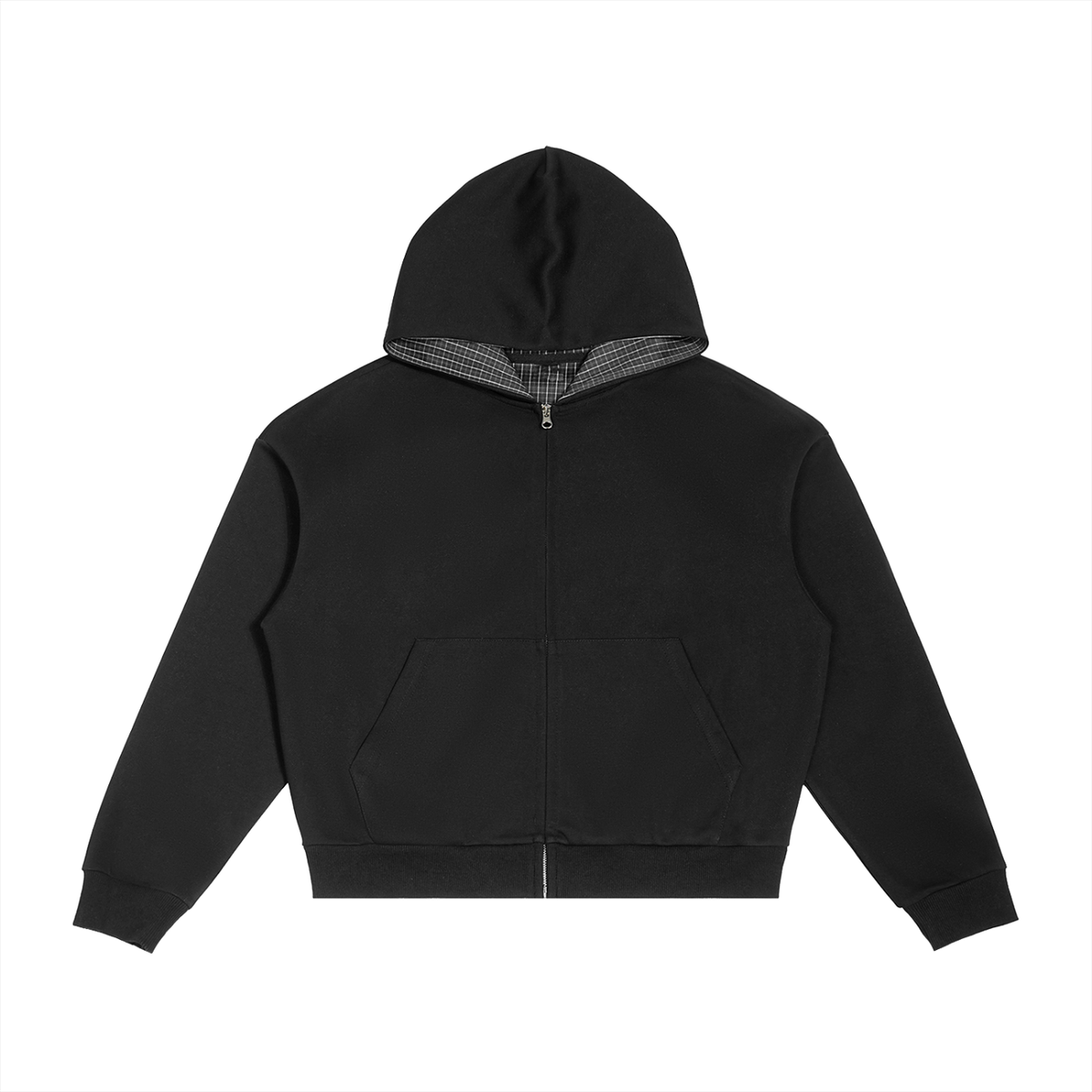 Veste zippée boxy capuche à carreaux – coloris noir