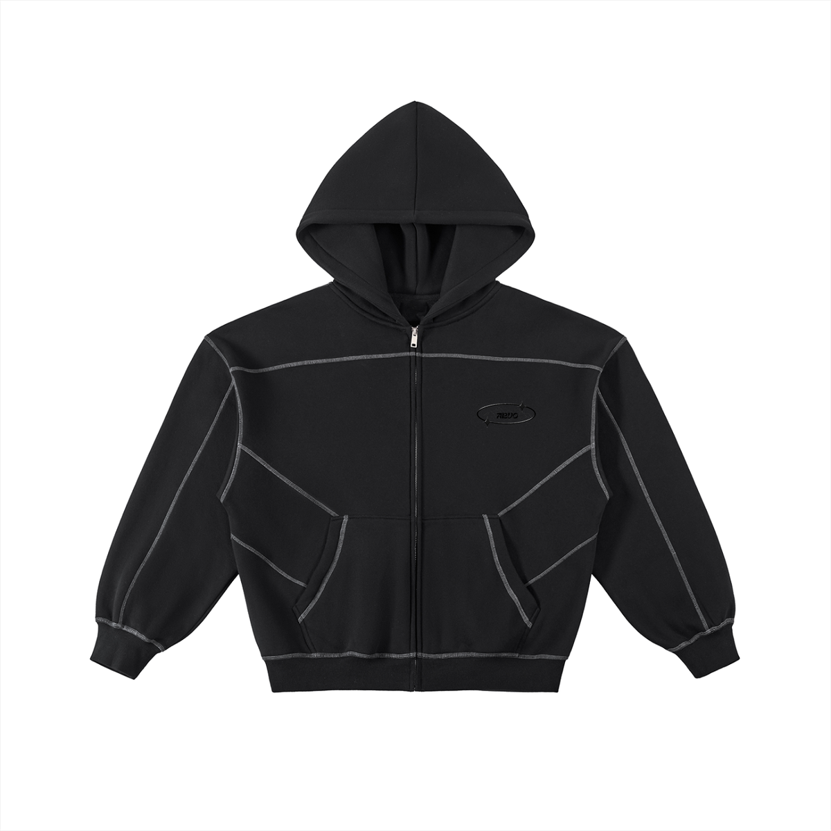 Veste zippée boxy à surpiqûres – Arvo – coloris noir