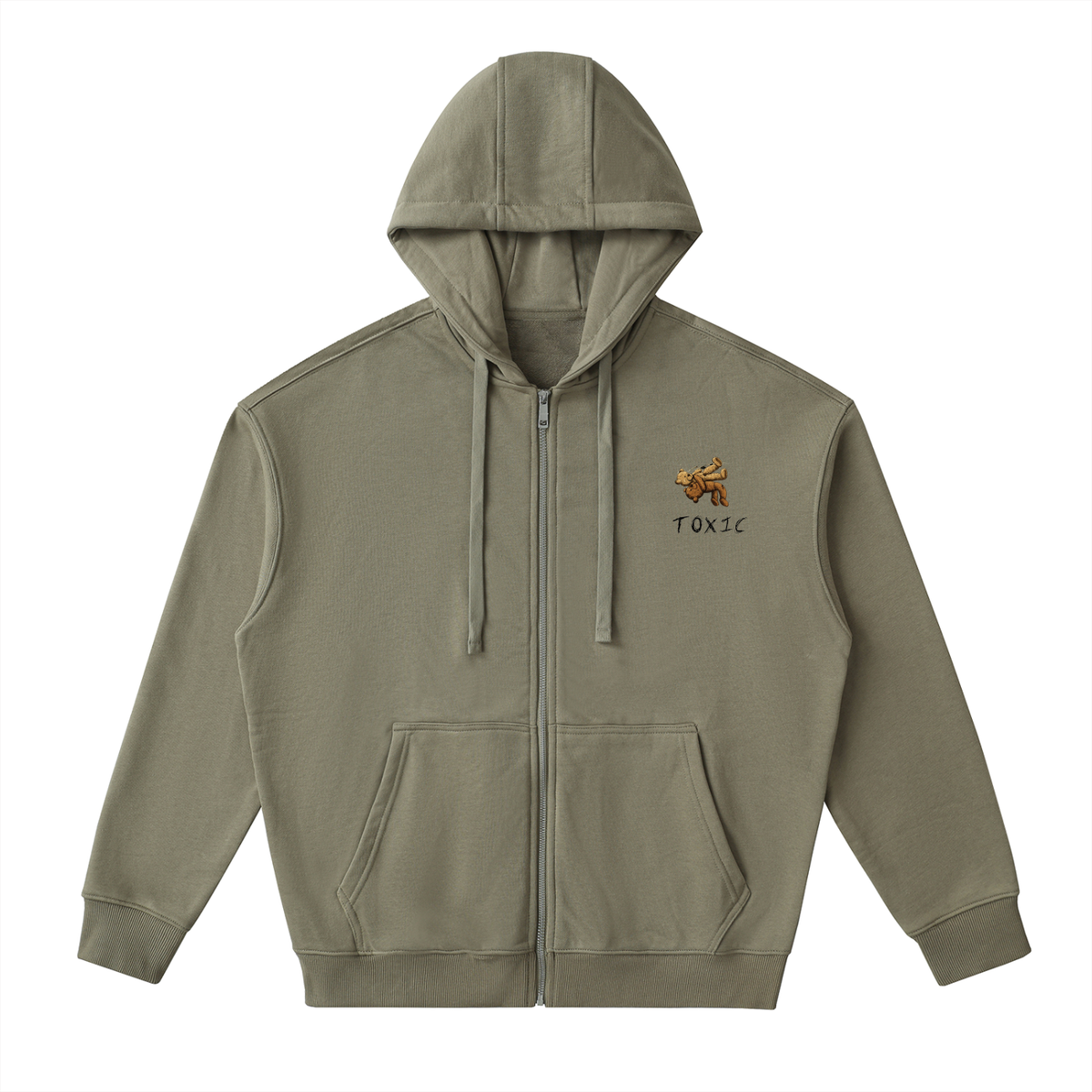 Veste zippée à capuche coton – Toxic Teddy – coloris vert sauge