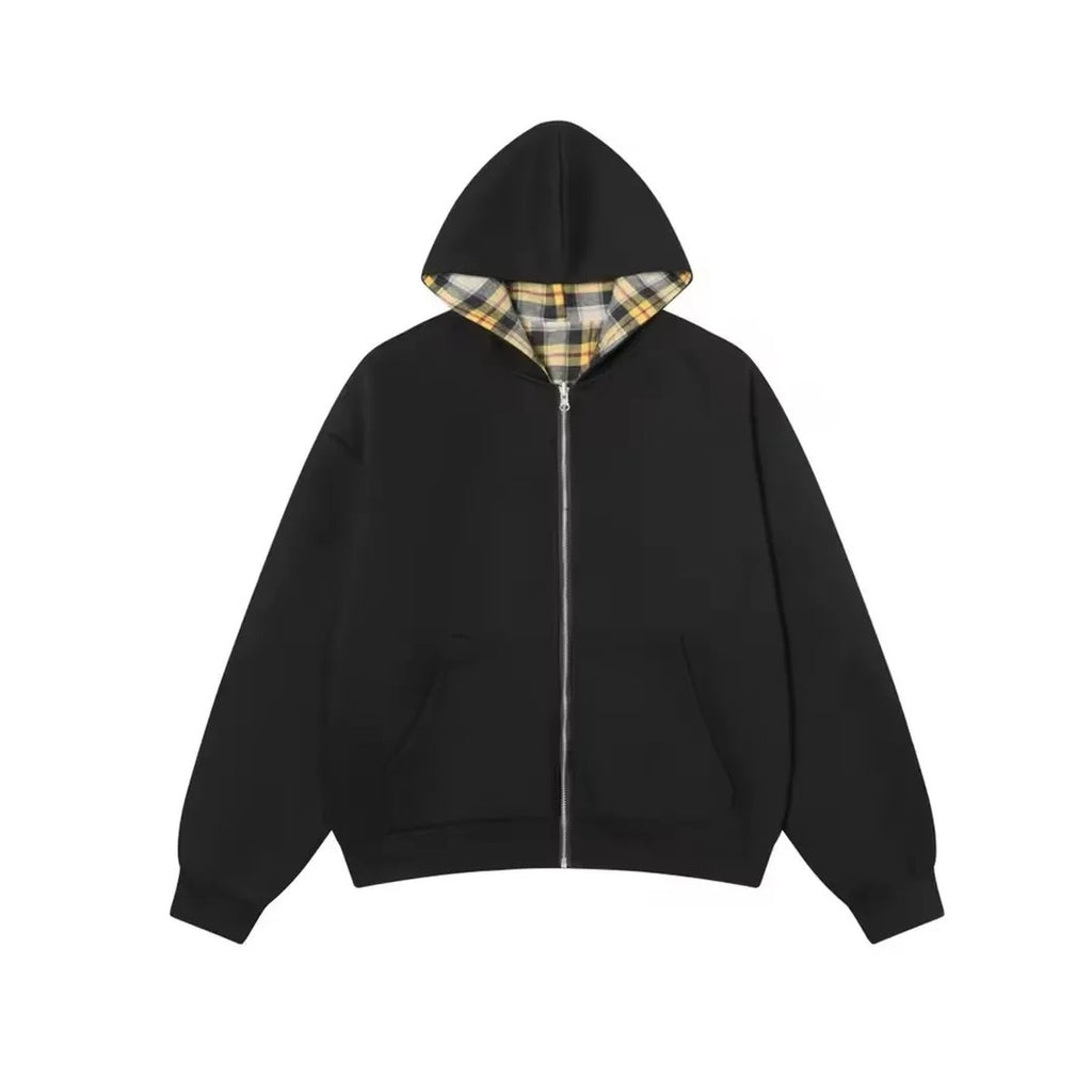 Apex Reversible Plaid Hoodie – noir / carreaux jaunes
