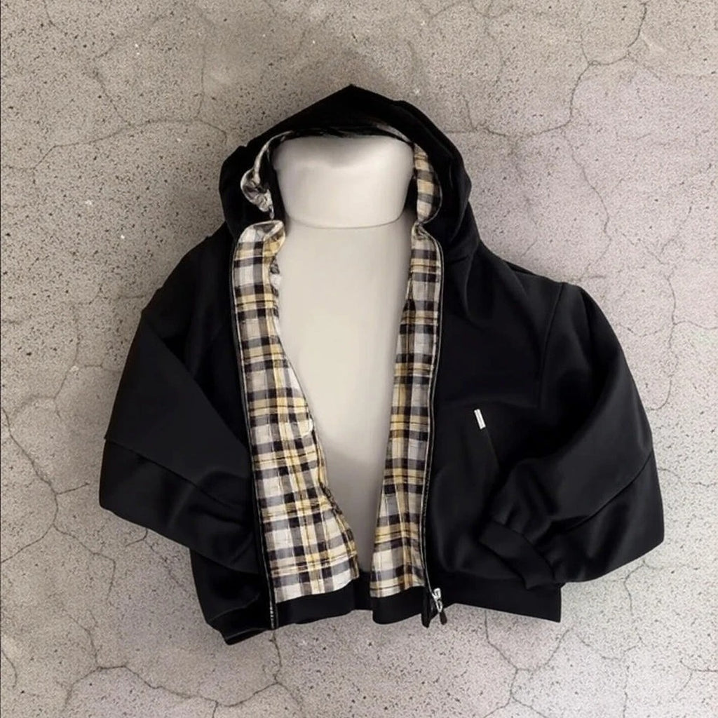 Apex Reversible Plaid Hoodie – noir / carreaux jaunes