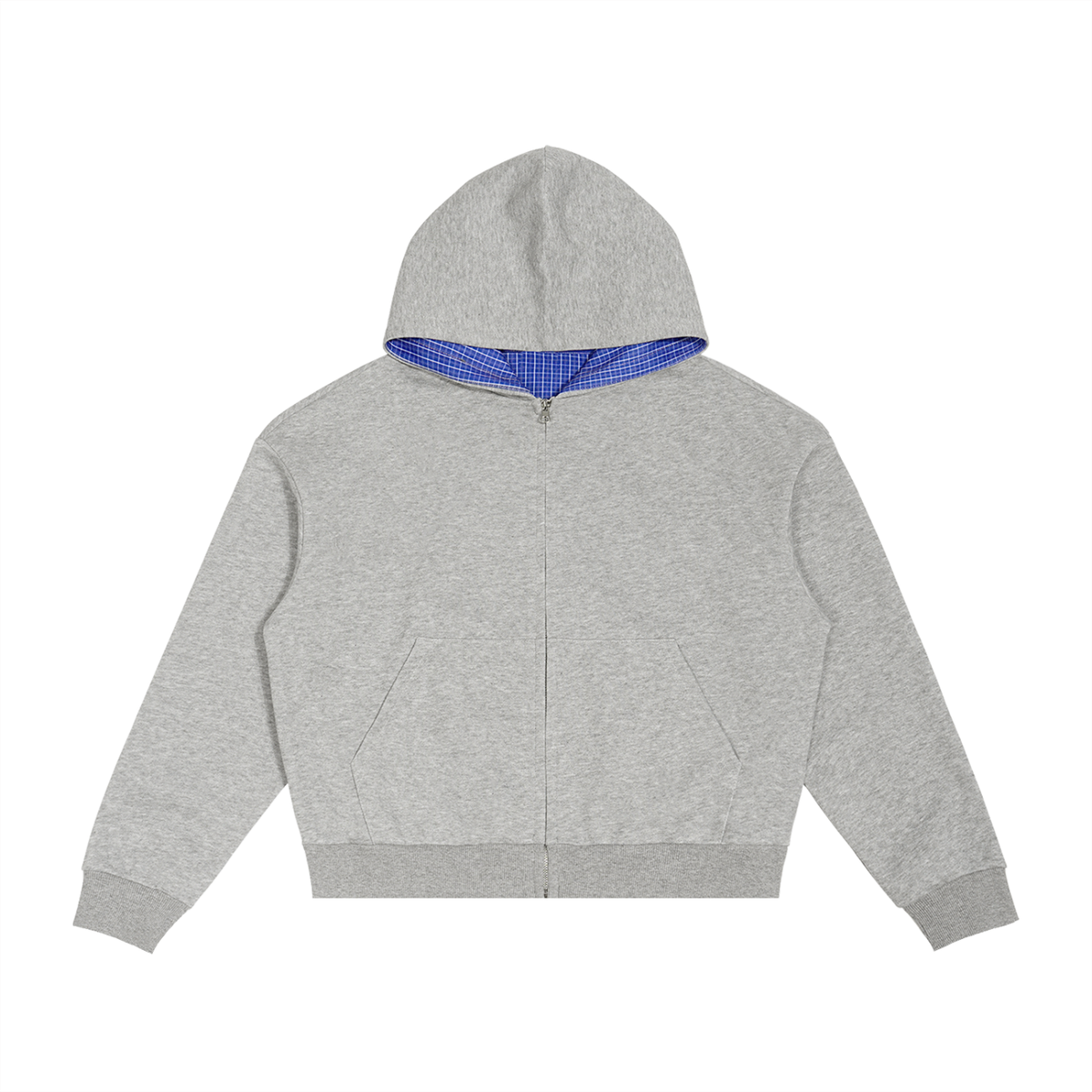 Veste zippée boxy capuche à carreaux – coloris gris chiné